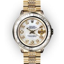 Ladies Mother of Pearl Dial Baguette Cut Bezel Rolex Super President