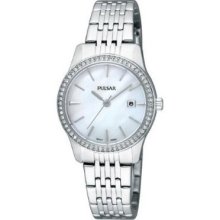 Ladies Pulsar By Seiko Quartz Ph7233 Date M-o-p Dial Stainless Watch