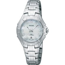 Ladies Pulsar By Seiko Quartz Ph7239 Crystal Mop Dial Stainless Watch
