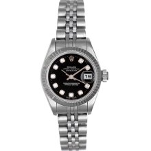 Ladies Rolex Datejust Watch 69174 Custom Black Diamond Dial