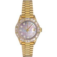 Ladies Rolex President 18k Gold & Baguette Diamond Watch 69178