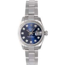 Ladies Rolex Watch Datejust Stainless Steel Blue Diamond Dial 179174