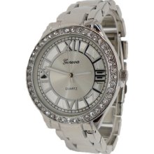 Ladies Silver See Through Metal Watch w/ Crystals & Roman Numerals - Silver - Metal - 3