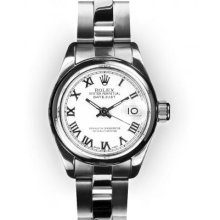 Ladies Stainless Steel Oyster White Dial Smooth Bezel Rolex Datejust