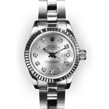 Ladies Stainless Steel Oyster Silver Dial Fluted Bezel Rolex Datejust