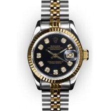 Ladies Two Tone Black Dial Fluted Bezel Rolex Datejust (546)