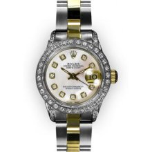 Ladies Two Tone MoP Dial Beadset Bezel & Diamond Lugs Rolex Datejust