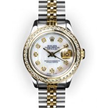 Ladies Two Tone MoP Dial Yellow Gold Channel Set Bezel Rolex Datejust