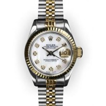Ladies Two Tone Mother of Pearl Dial Fluted Bezel Rolex Datejust (523)