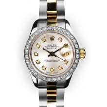 Ladies Two Tone Oyster Silver Dial Beadset Bezel Rolex Datejust (516)