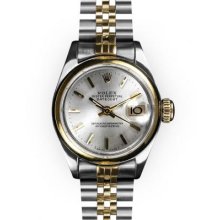 Ladies Two Tone Silver Stick Dial Smooth Bezel Rolex Datejust (595)
