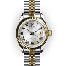 Ladies Two Tone Silver Roman Dial Fluted Bezel Rolex Datejust (531)