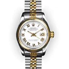 Ladies Two Tone White Roman Dial Smooth Bezel Rolex Datejust (942)