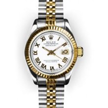 Ladies Two Tone White Roman Dial Fluted Bezel Rolex Datejust (1011)