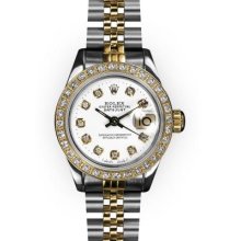 Ladies Two Tone White Dial Yellow Gold Beadset Bezel Rolex Datejust