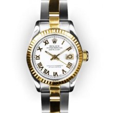 Ladies Two Tone White Roman Dial Fluted Bezel Rolex Datejust (1012)