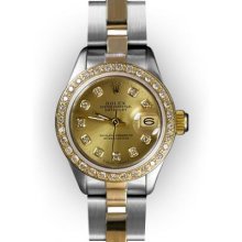 Ladies TwoTone Oyster Champagne Dial Gold Beadset Rolex Datejust