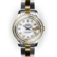 Ladies TwoTone Oyster MoP Dial Yellow Gold Channel Set Rolex Datejust