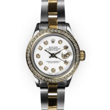 Ladies TwoTone Oyster White Dial Gold Channel Set Rolex Datejust
