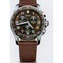 Large Brown Dial Chrono Classic Watch With Brown Leather Strap