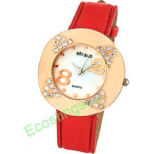 Leather Strap Dial Rhinestone Ladies' Watch