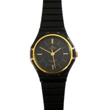 Lorus Women's Black Metal Watch Sleek Great Condition /gold Tone Accents / Rare