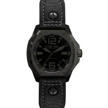 Lum-Tec Mens V-Series Phantom Automatic Analog Stainless Watch - Black Leather Strap - Black Dial - LTV3