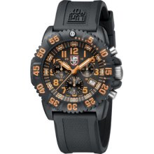 Luminox Men's Navy SEAL Orange Colormark Chronograph Watch - Black Rubber Strap - Black Dial - 3089