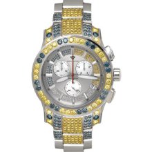 Luxury Aqua Master Blue Yellow Diamond Watch 13ct Silver Dial W 3 Mop Subdials