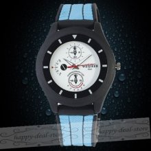 Luxury Army Wind Dial Thin Blue+blk Rubber Band Men Boy Sport Quartz Wrist Watch