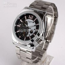 Luxury Men Coffee Dial Quartz Wrist Watch Silver-tone Stainless Stee