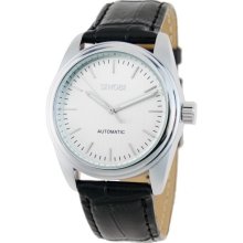 Mechanical Wrist Watch with Leather Slim Strap for Woman (White Dial) - Black - Metal