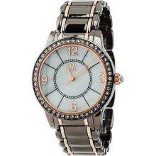 Melania Two-Tone Bracelet Watch with Crystal Bezel - Gunmetal/Rosetn - One Size