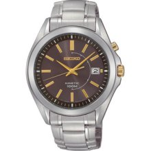 Men Seiko SKA527 Stainless Steel Kinetic Gray Dial Date Display Gold