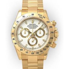 Mens 18K Yellow Gold White Dial Tachymeter Rolex Daytona Cosmograph