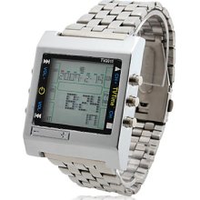 Men's Alloy Digital Automatic Watch Wrist with Remote Control Function (Silver)