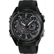 Men's Black Stainless Steel Solar Edifice Black Label Chronograph World Time Ana