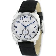 Mens Buren Ip-plated White Dial Black Leather Strap Watch Xwa4093