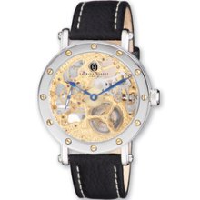 Mens Charles Hubert Leather Band Gold-tone Skeleton Dial