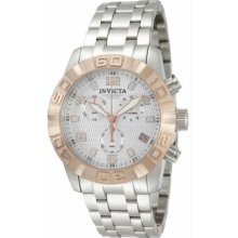 Men's Chronograph Stainless Steel Case and Bracelet Silver Dial Rose Gold Bezel