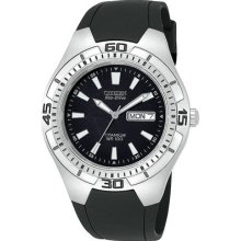 Men's Citizen Eco-drive Titanium Black Rubber Watch With Day And Date Bm8290-05e