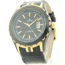 Mens Croton Two-Tone Bezel Tachymeter Date Leather Watch CN307376 ...