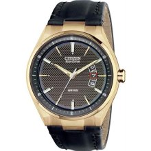 Men's Drive Gold Tone Stainless Steel Case Gray Dial Leather Strap