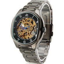 Men's Elliptic Case Style Analog Alloy Mechanical Wrist Watch (Black)