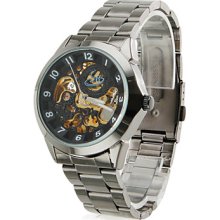 Men's Fashionable Style Alloy Mechanical Analog Wrist Watch (Black)