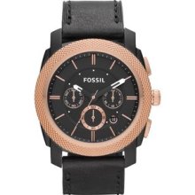 Mens Fossil Machine Black Leather Watch