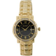 Mens Gold Plated Date Watch With Crystal Bezel