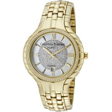 Men's Golden Cubic Zirconia/White MOP Dial Gold Tone Stainless Steel