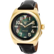 Men's Heritage Black MOP Dial Gold Tone IP Case Black Genuine Lea ...