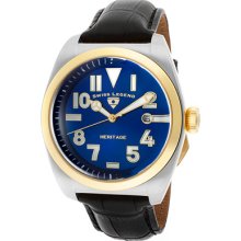 Men's Heritage Blue Dial Gold Tone IP Bezel Black Genuine Leather ...